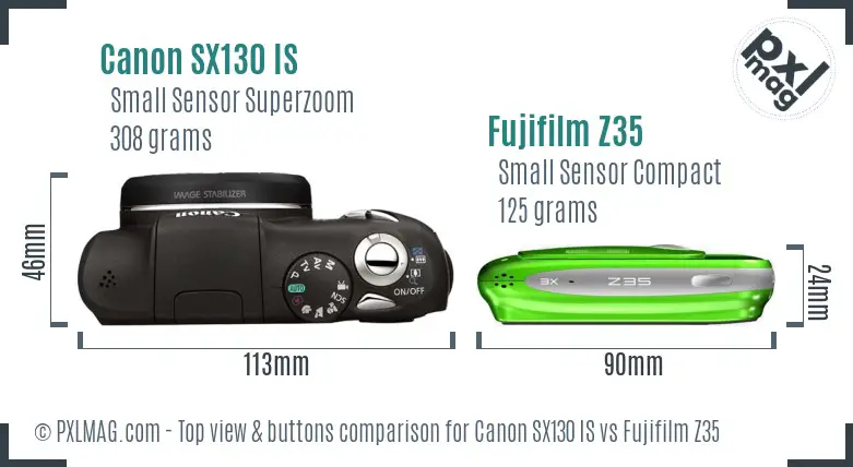 Canon SX130 IS vs Fujifilm Z35 top view buttons comparison