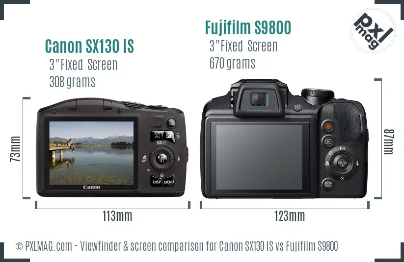 Canon SX130 IS vs Fujifilm S9800 Screen and Viewfinder comparison