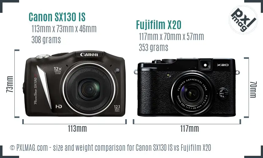 Canon SX130 IS vs Fujifilm X20 size comparison
