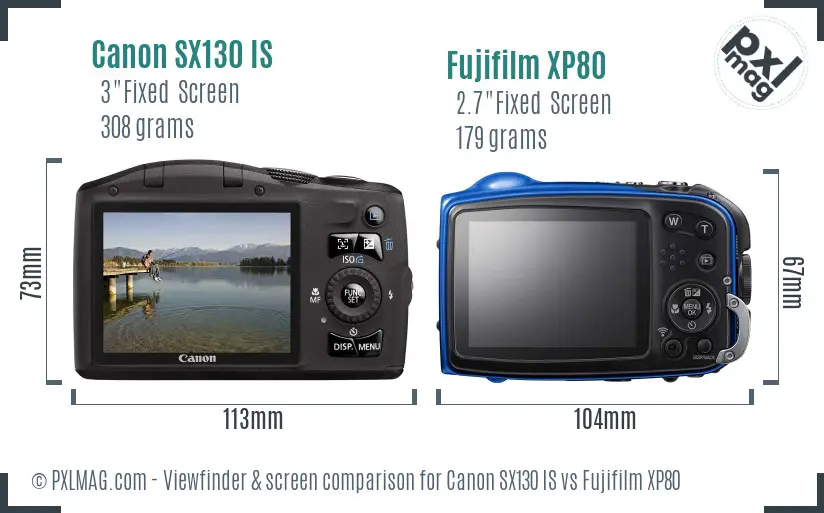 Canon SX130 IS vs Fujifilm XP80 Screen and Viewfinder comparison