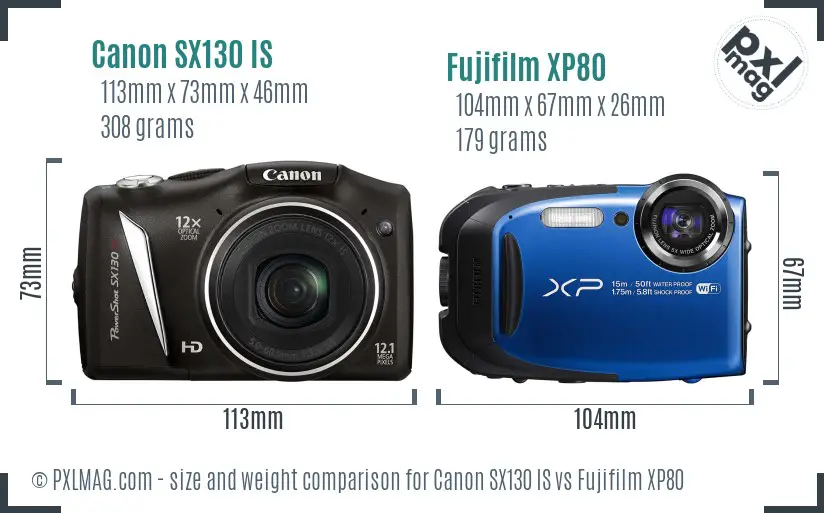 Canon SX130 IS vs Fujifilm XP80 size comparison