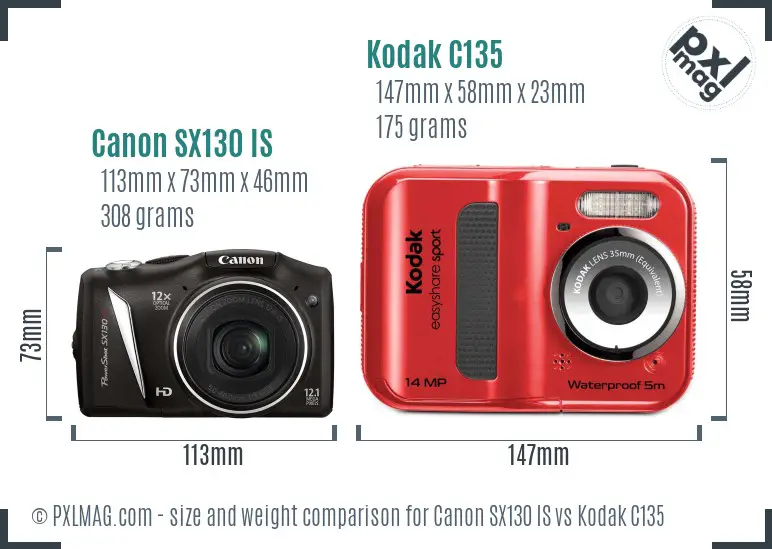 Canon SX130 IS vs Kodak C135 size comparison