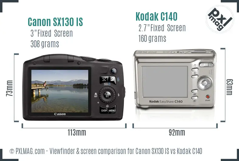 Canon SX130 IS vs Kodak C140 Screen and Viewfinder comparison