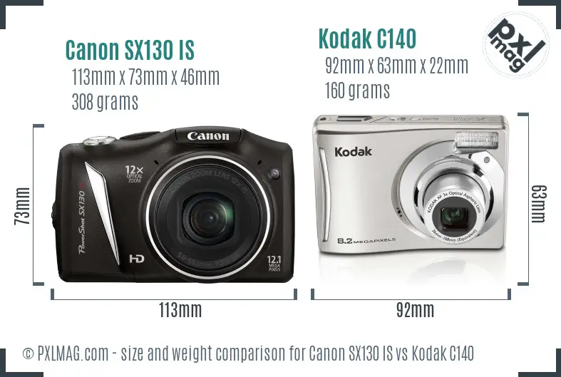 Canon SX130 IS vs Kodak C140 size comparison