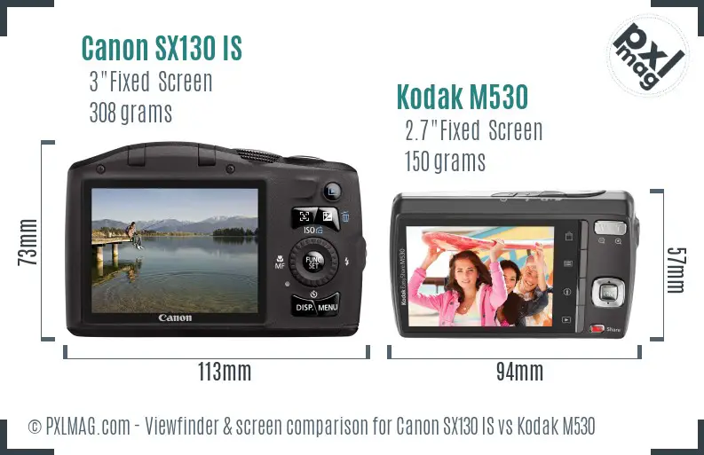 Canon SX130 IS vs Kodak M530 Screen and Viewfinder comparison Canon SX130 IS vs Kodak M530 Screen and Viewfinder comparison