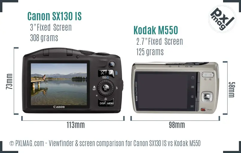 Canon SX130 IS vs Kodak M550 Screen and Viewfinder comparison