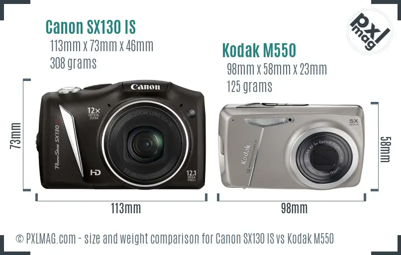 Canon SX130 IS vs Kodak M550 size comparison