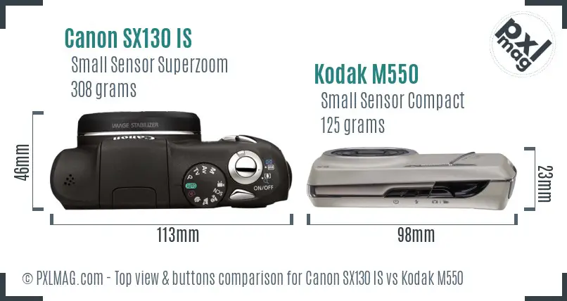 Canon SX130 IS vs Kodak M550 top view buttons comparison