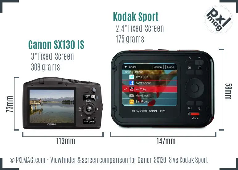 Canon SX130 IS vs Kodak Sport Screen and Viewfinder comparison