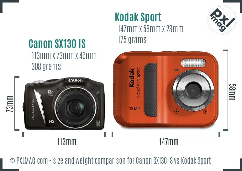 Canon SX130 IS vs Kodak Sport size comparison