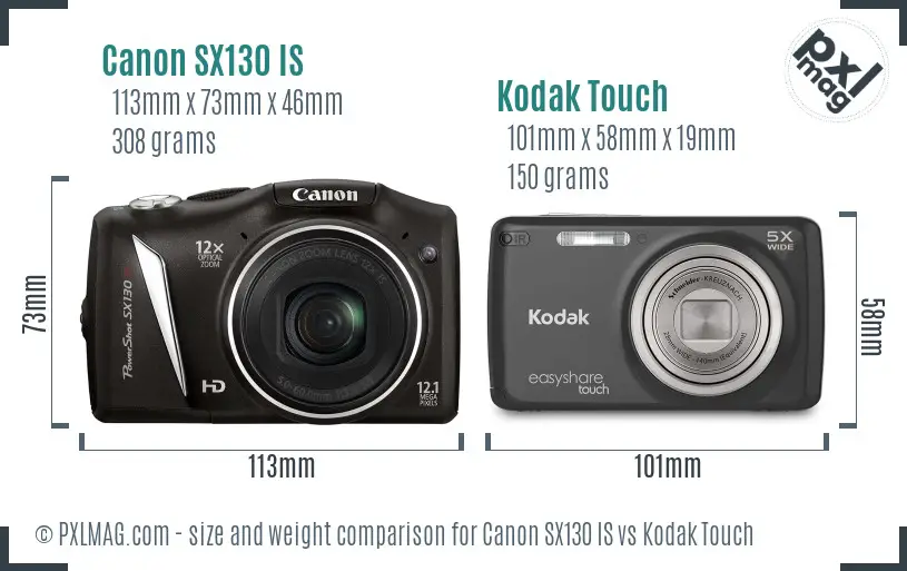 Canon SX130 IS vs Kodak Touch size comparison