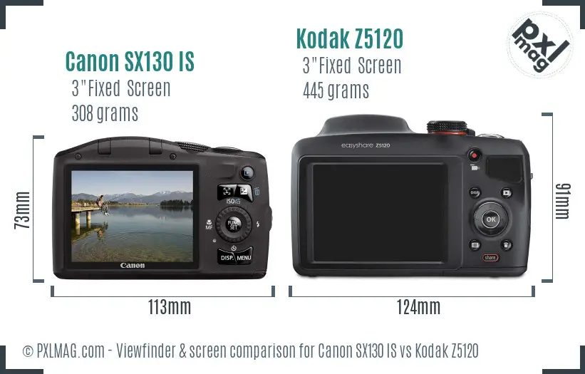 Canon SX130 IS vs Kodak Z5120 Screen and Viewfinder comparison