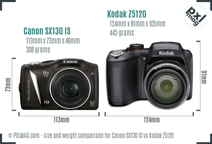Canon SX130 IS vs Kodak Z5120 size comparison