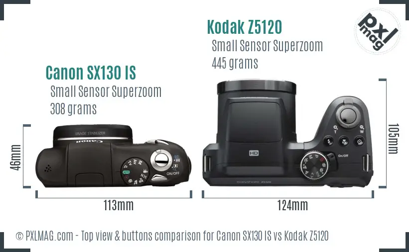 Canon SX130 IS vs Kodak Z5120 top view buttons comparison