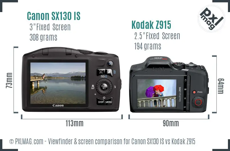 Canon SX130 IS vs Kodak Z915 Screen and Viewfinder comparison Canon SX130 IS vs Kodak Z915 Screen and Viewfinder comparison