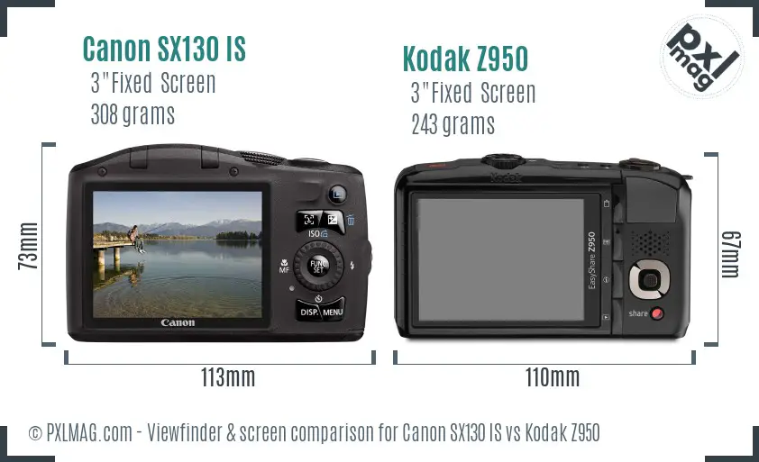 Canon SX130 IS vs Kodak Z950 Screen and Viewfinder comparison