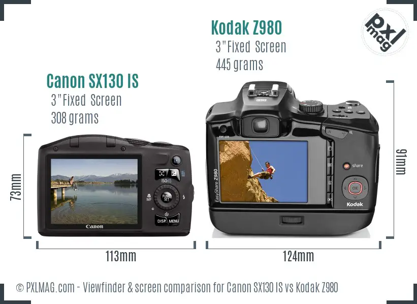 Canon SX130 IS vs Kodak Z980 Screen and Viewfinder comparison Canon SX130 IS vs Kodak Z980 Screen and Viewfinder comparison