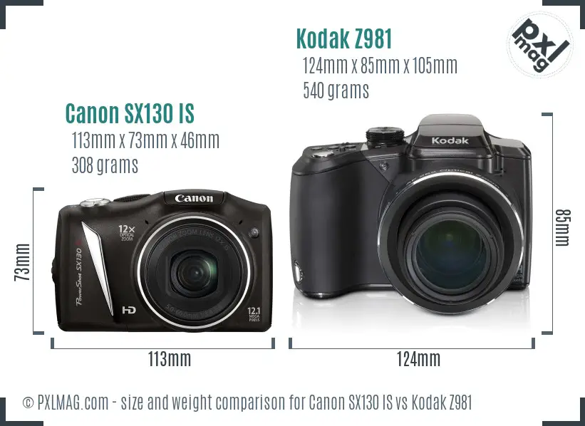 Canon SX130 IS vs Kodak Z981 size comparison