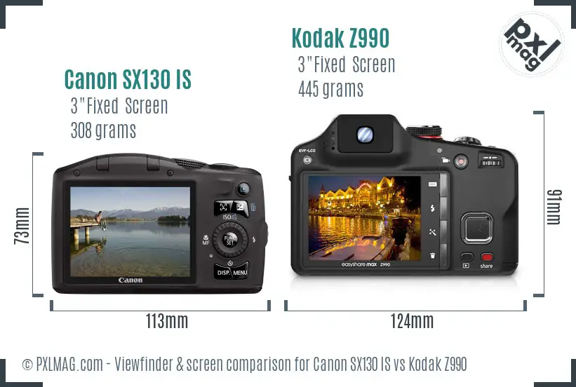 Canon SX130 IS vs Kodak Z990 Screen and Viewfinder comparison