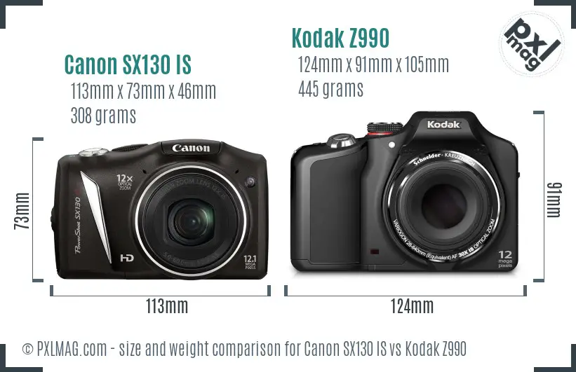 Canon SX130 IS vs Kodak Z990 size comparison