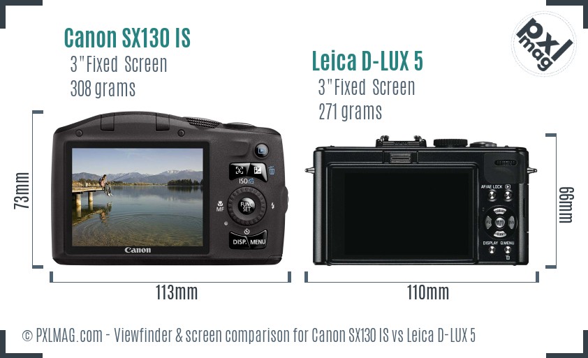 Canon SX130 IS vs Leica D-LUX 5 Screen and Viewfinder comparison