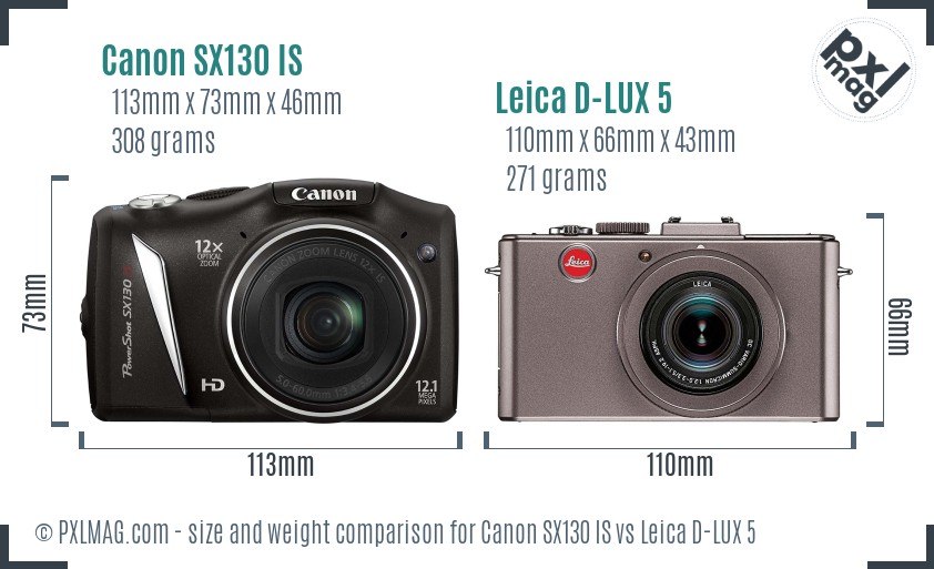 Canon SX130 IS vs Leica D-LUX 5 size comparison