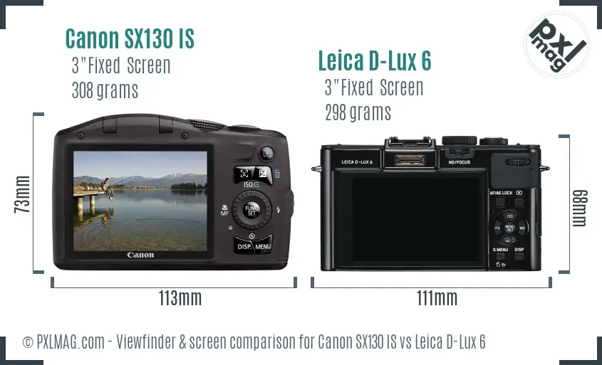 Canon SX130 IS vs Leica D-Lux 6 Screen and Viewfinder comparison