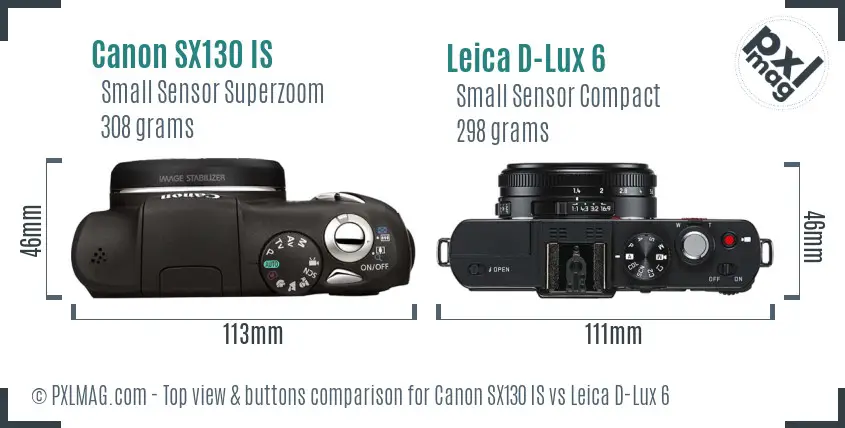 Canon SX130 IS vs Leica D-Lux 6 top view buttons comparison