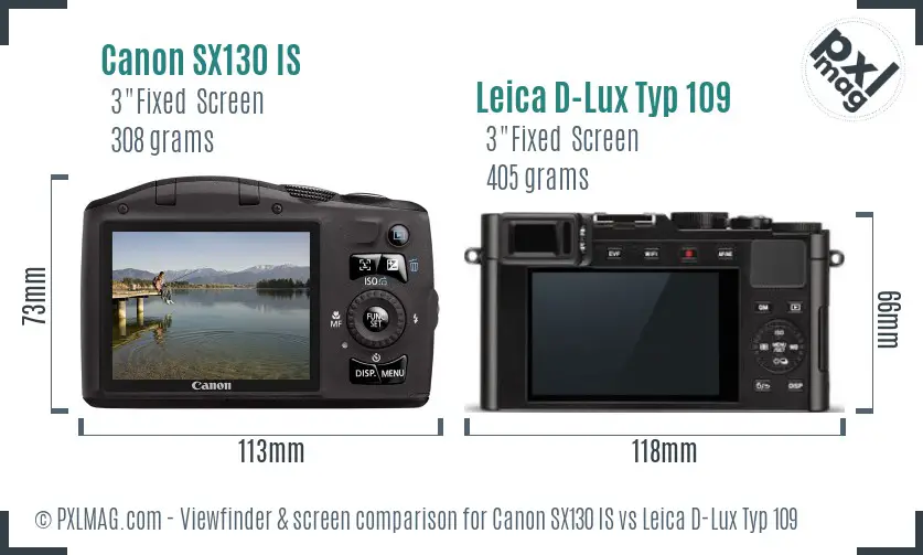 Canon SX130 IS vs Leica D-Lux Typ 109 Screen and Viewfinder comparison