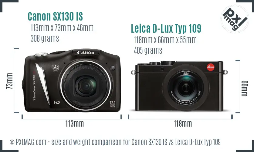 Canon SX130 IS vs Leica D-Lux Typ 109 size comparison