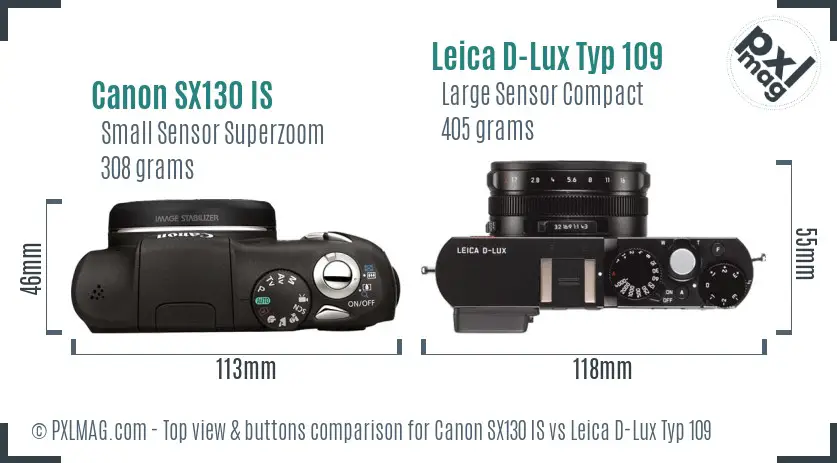 Canon SX130 IS vs Leica D-Lux Typ 109 top view buttons comparison