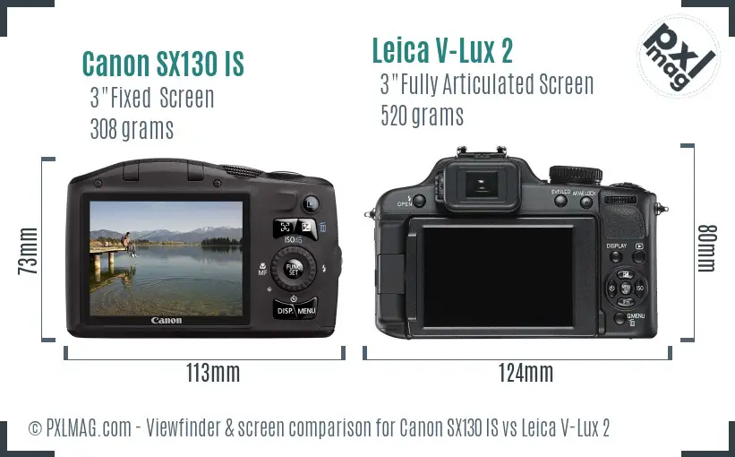 Canon SX130 IS vs Leica V-Lux 2 Screen and Viewfinder comparison