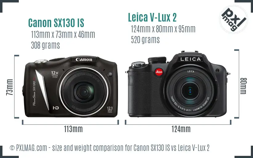 Canon SX130 IS vs Leica V-Lux 2 size comparison