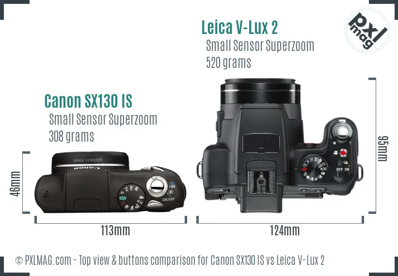 Canon SX130 IS vs Leica V-Lux 2 top view buttons comparison