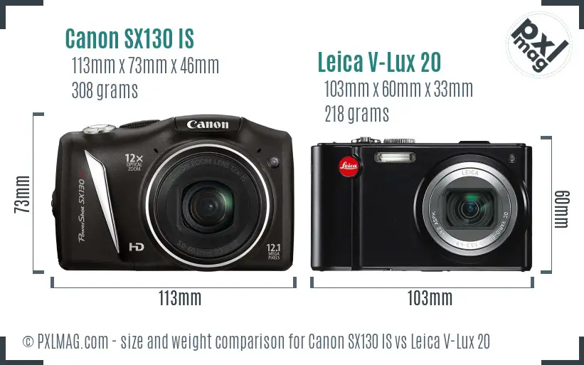 Canon SX130 IS vs Leica V-Lux 20 size comparison Canon SX130 IS vs Leica V-Lux 20 size comparison