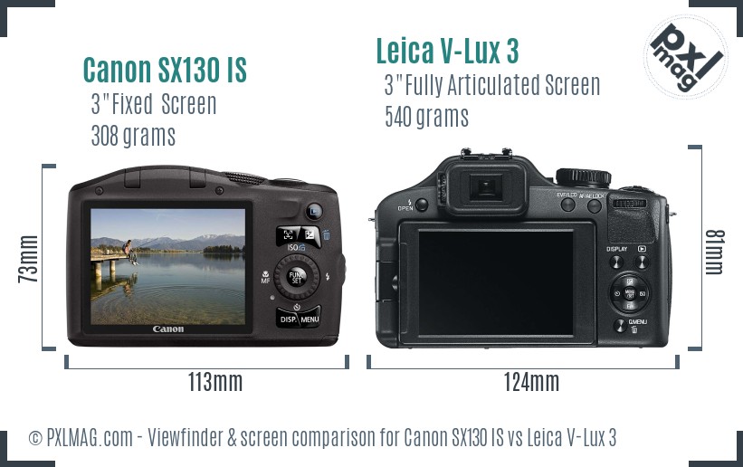 Canon SX130 IS vs Leica V-Lux 3 Screen and Viewfinder comparison