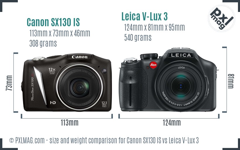 Canon SX130 IS vs Leica V-Lux 3 size comparison