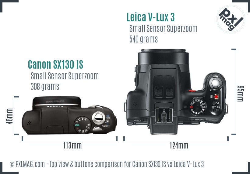 Canon SX130 IS vs Leica V-Lux 3 top view buttons comparison
