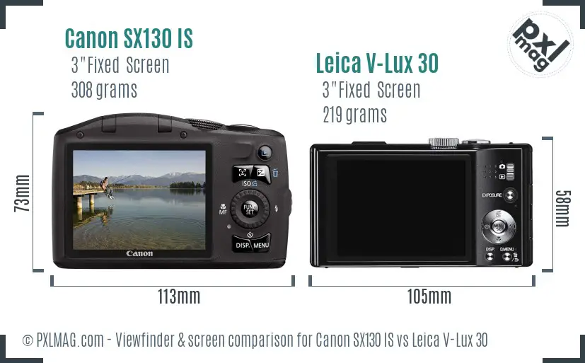 Canon SX130 IS vs Leica V-Lux 30 Screen and Viewfinder comparison