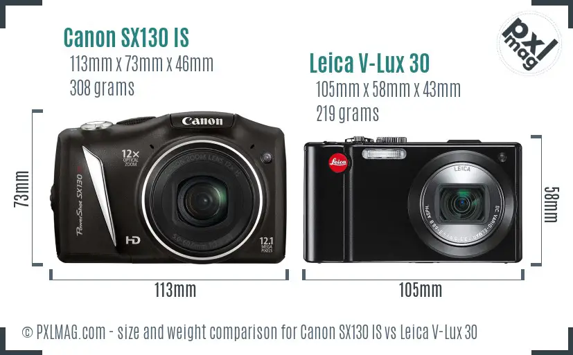 Canon SX130 IS vs Leica V-Lux 30 size comparison