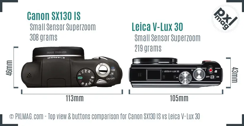 Canon SX130 IS vs Leica V-Lux 30 top view buttons comparison
