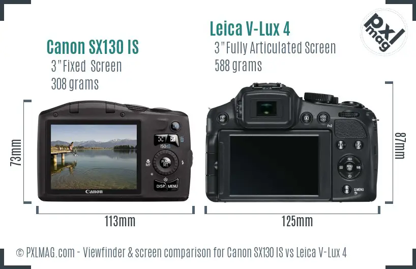 Canon SX130 IS vs Leica V-Lux 4 Screen and Viewfinder comparison
