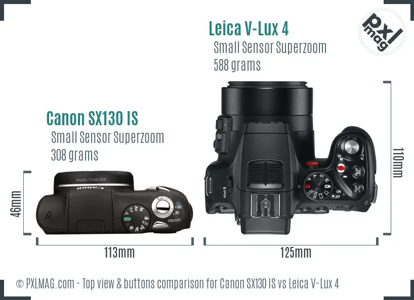 Canon SX130 IS vs Leica V-Lux 4 top view buttons comparison