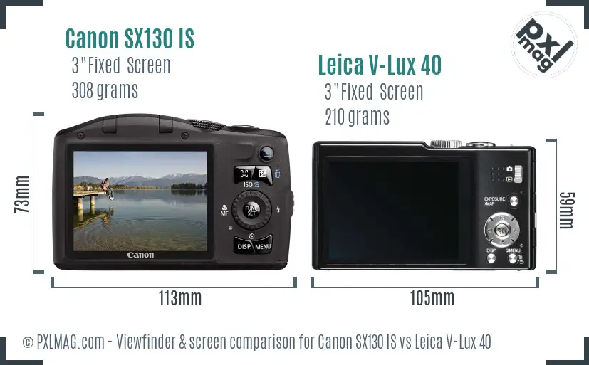 Canon SX130 IS vs Leica V-Lux 40 Screen and Viewfinder comparison