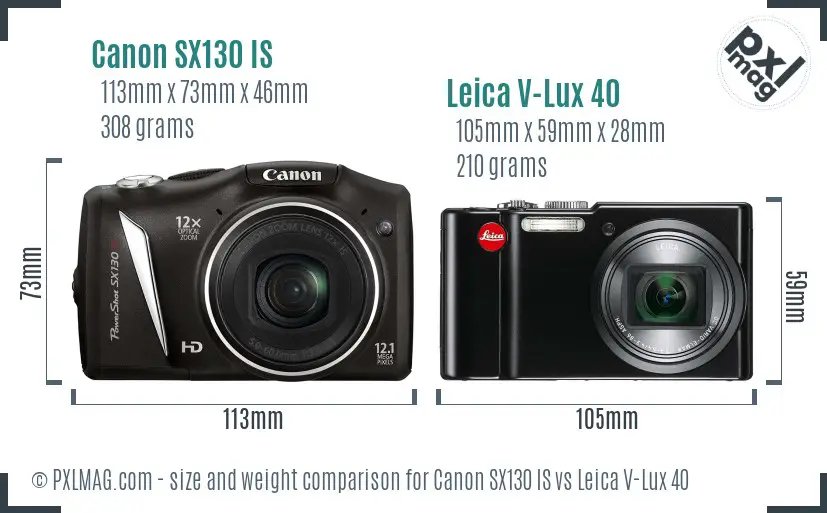 Canon SX130 IS vs Leica V-Lux 40 size comparison