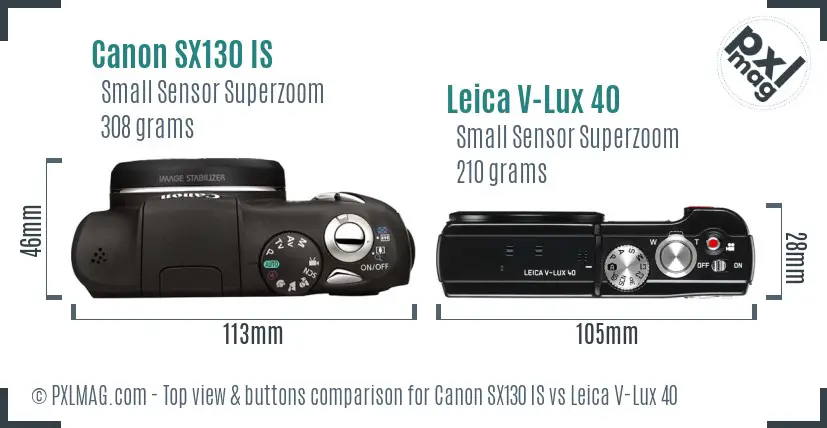 Canon SX130 IS vs Leica V-Lux 40 top view buttons comparison