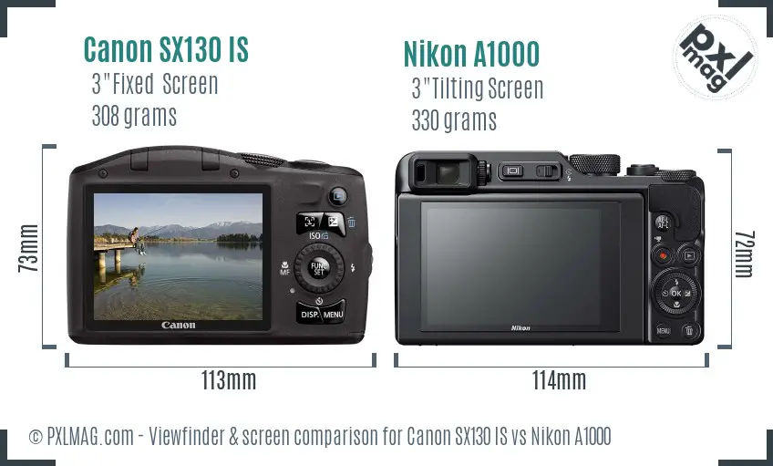Canon SX130 IS vs Nikon A1000 Screen and Viewfinder comparison