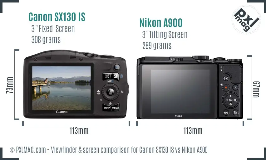 Canon SX130 IS vs Nikon A900 Screen and Viewfinder comparison