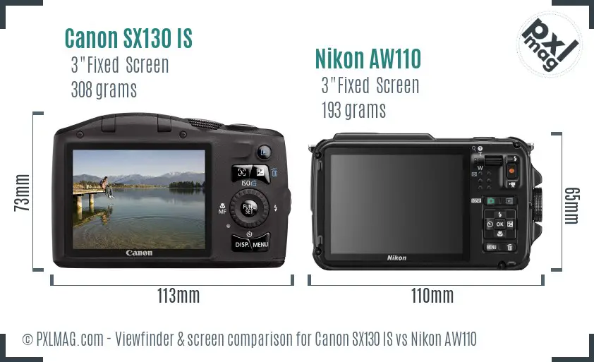 Canon SX130 IS vs Nikon AW110 Screen and Viewfinder comparison Canon SX130 IS vs Nikon AW110 Screen and Viewfinder comparison
