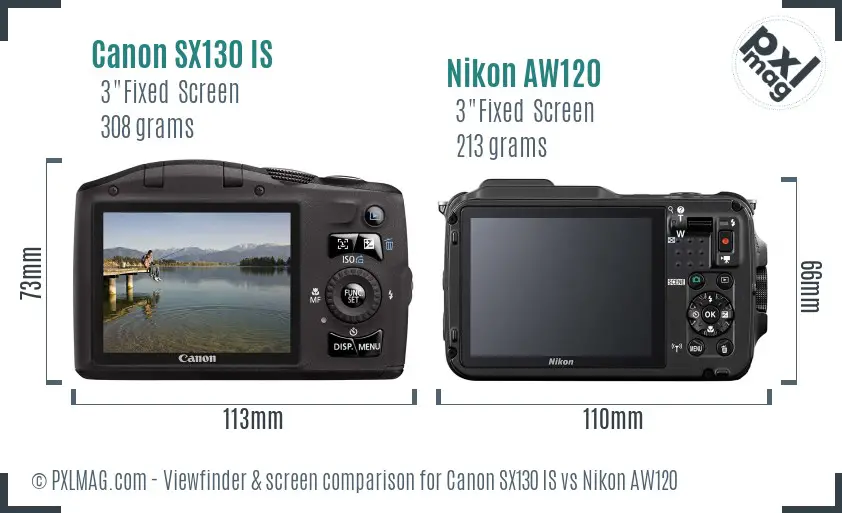 Canon SX130 IS vs Nikon AW120 Screen and Viewfinder comparison